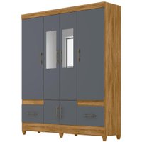 Guarda Roupa Casal 6 Portas Com Espelho 9120 Freijo Cinza Moval