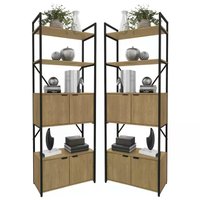 Conjunto 02 Estantes Alta 04 Portas 200x72cm Industrial Crome LI018 Freijo Preto Kappesberg