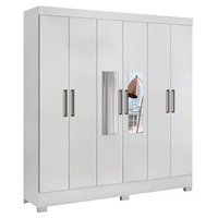 Guarda Roupa Casal 06 Portas Pratico Branco Com Espelho Demobile