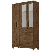 Guarda Roupa Solteiro 4 Portas Com Espelho 8703 Castanho Wood Moval