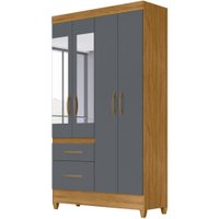 Guarda Roupa Solteiro 4 Portas Com Espelho 8520 Freijo Cinza Moval