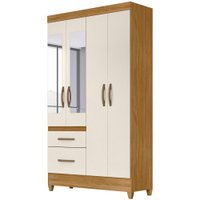 Guarda Roupa Solteiro 4 Portas Com Espelho 8520 Freijo Off White Moval