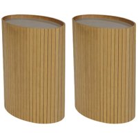 Kit 2 Mesa Apoio Lateral Oval Tampo Vidro Glow Madeira Amendoa Nacc