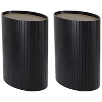 Kit 2 Mesa Apoio Lateral Oval Tampo Vidro Glow Madeira Ebano Preto Nacc