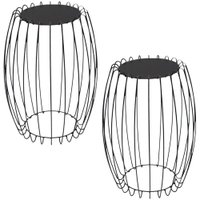 Kit Mesa Apoio Lateral 43 cm Tampo Vidro Preto Base Metal Preto Nacc