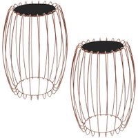 Kit Mesa Apoio Lateral 43 cm Tampo Vidro Preto Base Metal Cobre Nacc