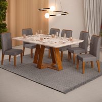 Conj Sala Jantar 170x90 Kiyas Freijo Off White Veludo Lunar DJ Moveis