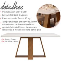 Conj Sala Jantar 170x90 Freijo Off White Veludo Kraft DJ Moveis