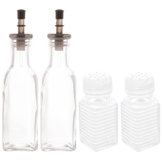 Porta Azeite e Vinagre Saleiro Pimenteiro Kit 4 Potes para Temperos Condimentos Vidro Lyor