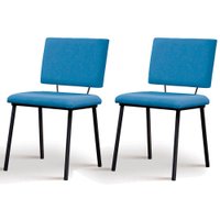 Kit 2 Cadeiras Estofadas Base Em Aço F38 Linho Azul Jeans Dmobiliario