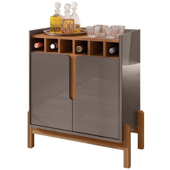 Barzinho Com 2 Portas e Adega Para Sala de Jantar 50522 Cinza Perola Cedro DCASA