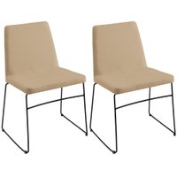 Kit 2 Cadeiras Estofadas Base Em Aço F41 Linho Bege Dmobiliario