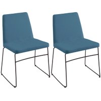 Kit 2 Cadeiras Estofadas Base Em Aço F41 Linho Azul Jeans Dmobiliario