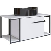 Gabinete Susp E Cuba Marmore Sintetico P1019X941012 Branco Preto PP