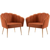 Kit 2 Poltronas Decorativas Pes Aço Dourado 7049 Veludo Caramelo Dmobiliario