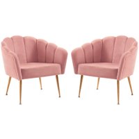 Kit 2 Poltronas Decorativas Pes Aço Dourado 7049 Veludo Rosa Dmobiliario