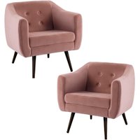 Kit 2 Poltronas Decorativas Base Tabaco 7015 Veludo Rosa Dmobiliario