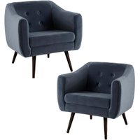 Kit 2 Poltronas Decorativas Base Tabaco 7015 Veludo Azul Marinho Dmobiliario