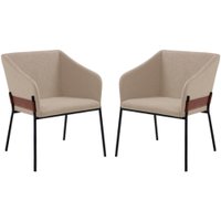 Kit 2 Poltronas Decorativas Base Aço Preto 7042 Linho Bege Dmobiliario