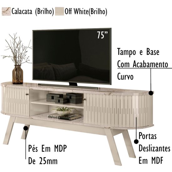 Painel E Rack Piso Teto TV 75 244x208 cm 7181 Calacata Off White MDT