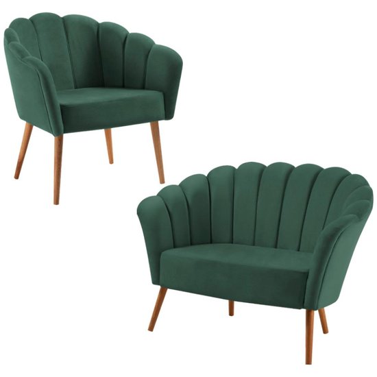 Kit Namoradeira e Poltrona Base Tauari 7049X7050 Veludo Verde Dmobiliario