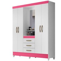 Guarda Roupa 4 Portas Com Espelho 8314 Branco Rosa Moval
