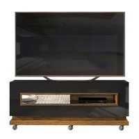 Rack Para TV 60 Polegadas Pose Preto Gloss Tronco Ripado Com Espelho DJ Moveis