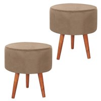 Kit 2 Puff Puf Redondo Pes Palito 44x40cm Suede Marrom Claro MPassos