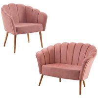 Kit Namoradeira e Poltrona Base Tauari 7049X7050 Veludo Rosa Dmobiliario