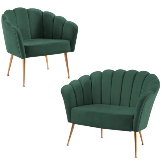 Kit Namoradeira e Poltrona Decorativa 7050X7049 Veludo Verde Dmobiliario