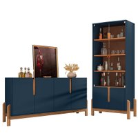 Cristaleira 050519 E Buffet 050518 Para Sala Azul Cobalto Cedro DCASA