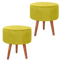 Kit 2 Puff Puf Redondo Pes Palito 44x40cm Suede Amarelo MPassos