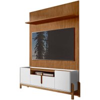 Painel Frisado 220x180 Cm E Rack 4 Portas 190 Cm Branco Cedro DCASA