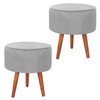 Kit 2 Puff Puf Redondo Pes Palito 44x40cm Suede Cinza Claro MPassos