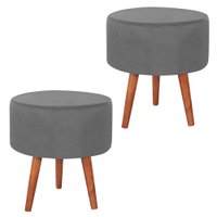 Kit 2 Puff Puf Redondo Pes Palito 44x40cm Suede Cinza Escuro MPassos