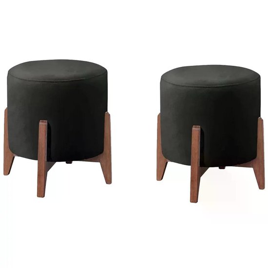Kit 2 Puf Puff Para Sala Lhor Corano Preto RM