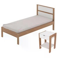 Cama Solteiro CM8004 E Mesa De Cabeceira AZ1016 QT2 Amendoa Branco Tecno Mobili