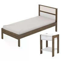 Cama Solteiro CM8004 E Mesa De Cabeceira AZ1016 QT2 Nogal Branco Tecno Mobili