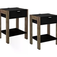 Kit 02 Mesa de Cabeceira Com Tomada 1 Gaveta AZ1016 Preto Nogal Tecno Mobili