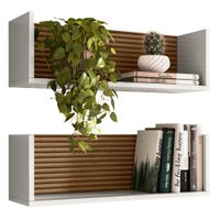 Kit 02 Nichos Parede 14064 Off White Cristal Ripado Madeira Dmad