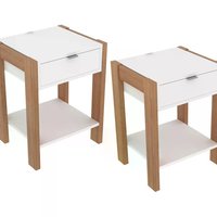Kit 02 Mesa de Cabeceira Com Tomada 1 Gaveta AZ1016 Amendoa Branco Tecno Mobili