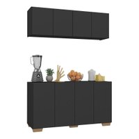 Kit Armário de Cozinha Aéreo e Balcão 4 Portas Multimóveis MP2171 Preto/Natural