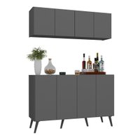 Kit Bar Armário Aéreo e Aparador 4 Portas Retrô Multimóveis MP1086 Grafite/Preto