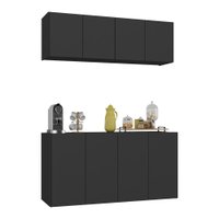 Kit Aparador Buffet com Armário Aéreo 4 Portas Cantinho do Café Multimóveis MP1074 Preto