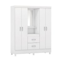 Guarda-Roupas Solteiro 4 Portas 2 Gavetas e Espelho Multimóveis CR35189 Branco