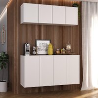 Kit Aparador Buffet com Armário Aéreo 4 Portas Cantinho do Café Multimóveis MP1074 Branco