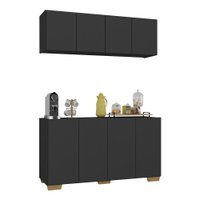 Conjunto Cantinho do Café Armário e Aparador 4 portas Multimóveis MP1085 Preto/Natural