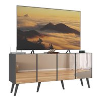 Rack TV até 50 Polegadas 4 Portas Retrô com Espelhos Multimóveis MP1082 Grafite/Preto