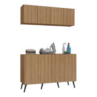 Conjunto Lavanderia Retrô Multiuso Armário Aéreo e Balcão 4 Portas Multimóveis MP5053 Rustic/Preto