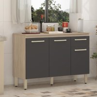 Balcão de Cozinha Gabinete Pia 120cm 3 Portas e 1 Gaveta Multimóveis CR20239 Avena/Grafito